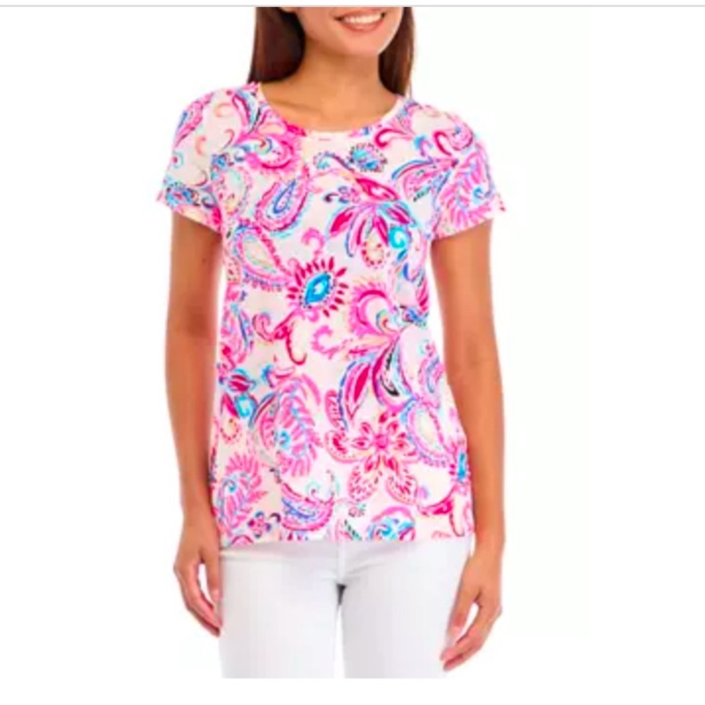 Lilly Pulitzer Women's Paisley Print Top - Pink and Blue- coconut flitting about
